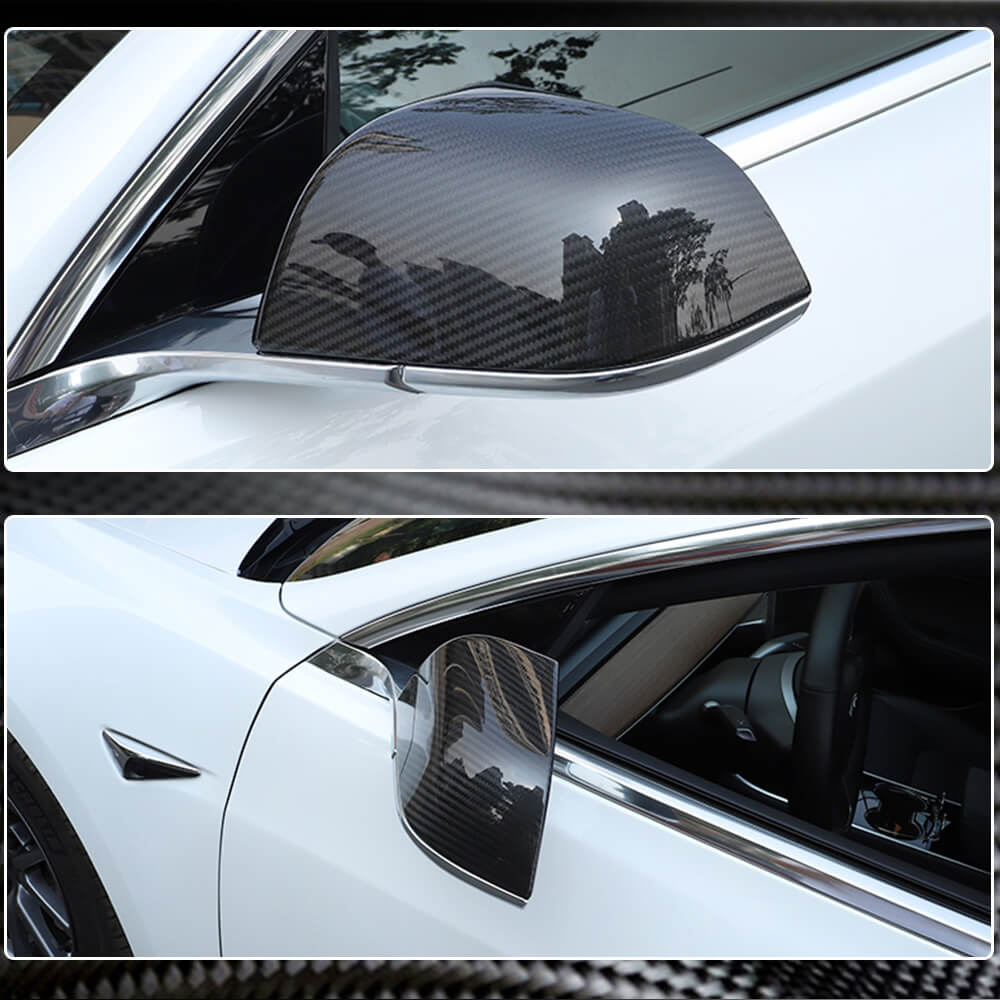 For Tesla Model S Dry Carbon Fiber Add-On Side Rearview Mirror Cover Caps Pair-Ahacarbon