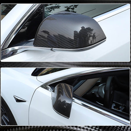 For Tesla Model S Dry Carbon Fiber Add-On Side Rearview Mirror Cover Caps Pair-Ahacarbon