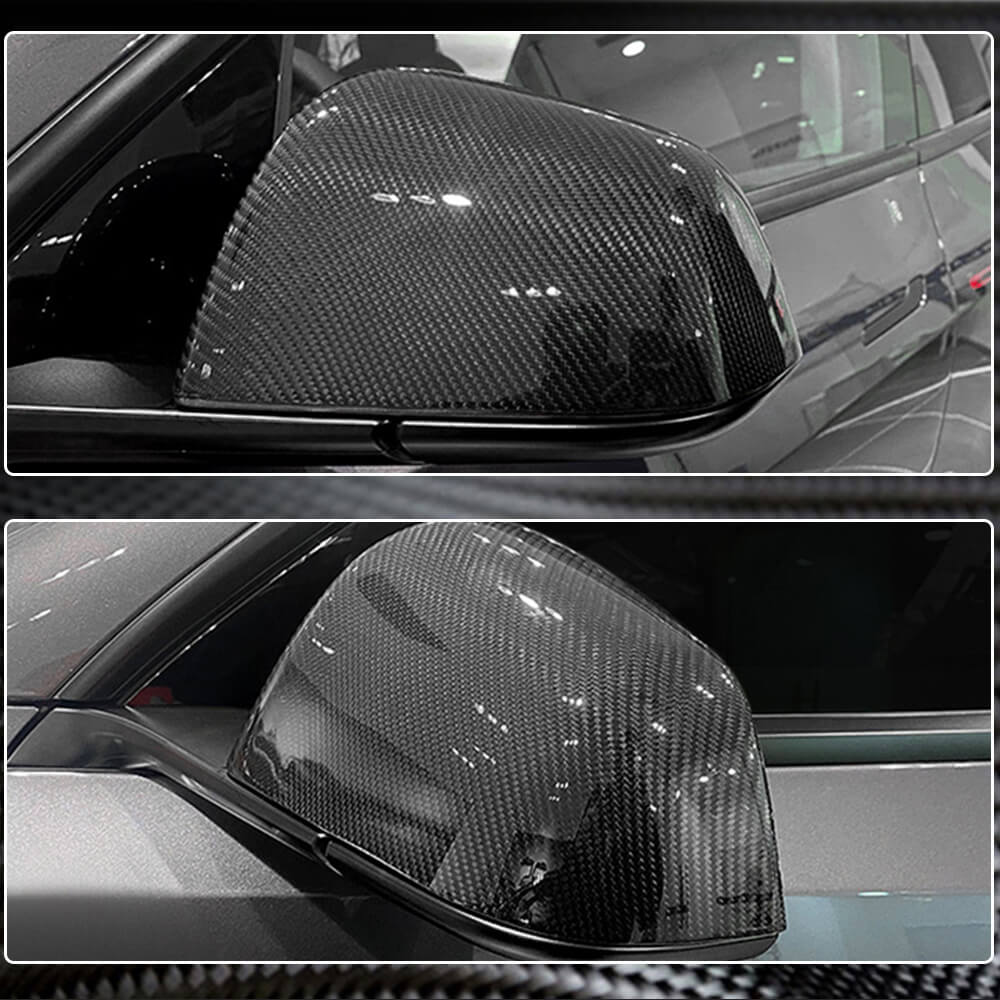 For Tesla Model S Dry Carbon Fiber Add-On Side Rearview Mirror Cover Caps Pair-Ahacarbon