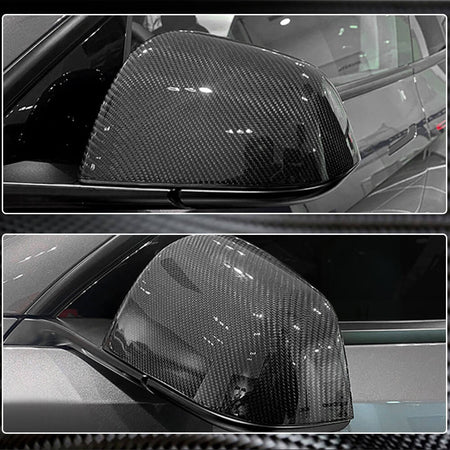 For Tesla Model S Dry Carbon Fiber Add-On Side Rearview Mirror Cover Caps Pair-Ahacarbon
