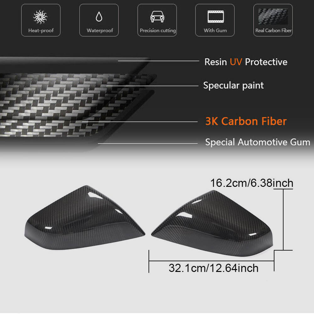 For Tesla Model S Dry Carbon Fiber Add-On Side Rearview Mirror Cover Caps Pair-Ahacarbon