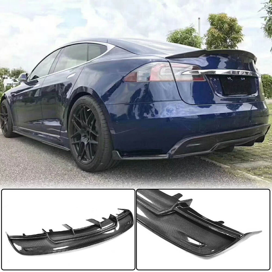 Tesla Model S Sedan 2012-2015 Rear Bumper Diffuser Carbon Fiber/FRP-Ahacarbon