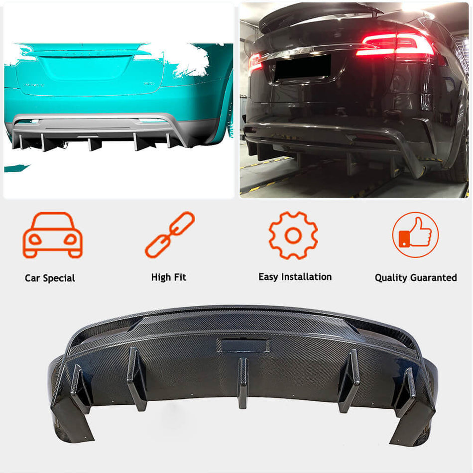 Tesla Model X 2016-2020 Rear Bumper Diffuser Carbon Fiber-Ahacarbon