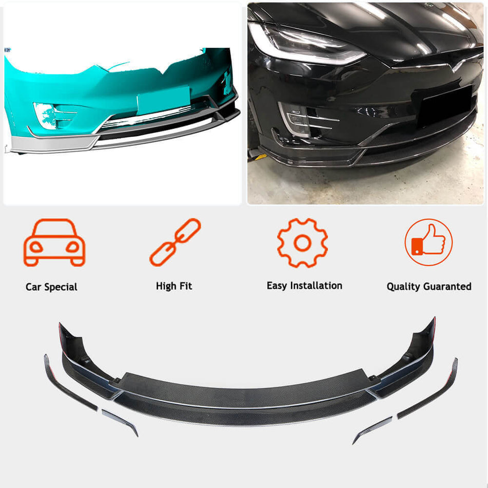 Tesla Model X 2016-2020 Front Bumper Lip Carbon Fiber-Ahacarbon