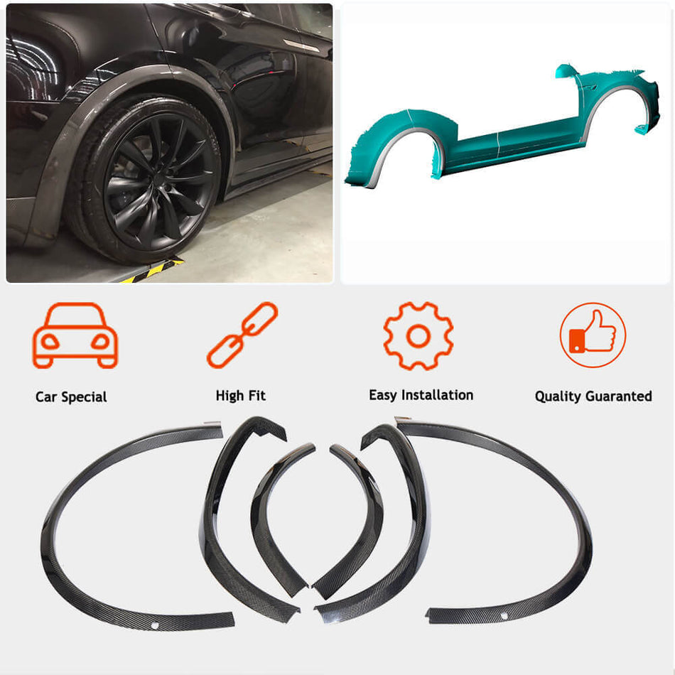 Tesla Model X Sport Utility 2016-2022 Wheel Arch Fenders Trims Carbon Fiber-Ahacarbon