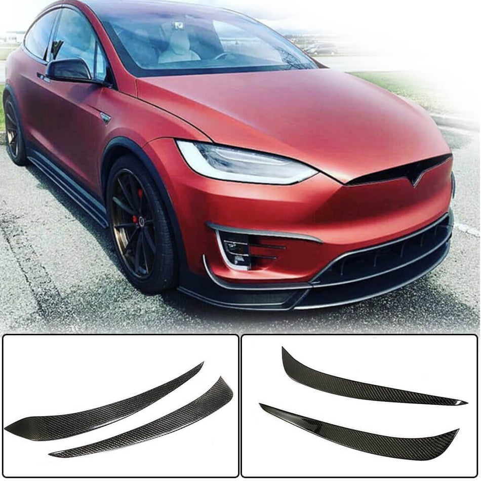 Tesla Model X Sport Utility 2016-2020 Front Bumper Fins Carbon Fiber-Ahacarbon