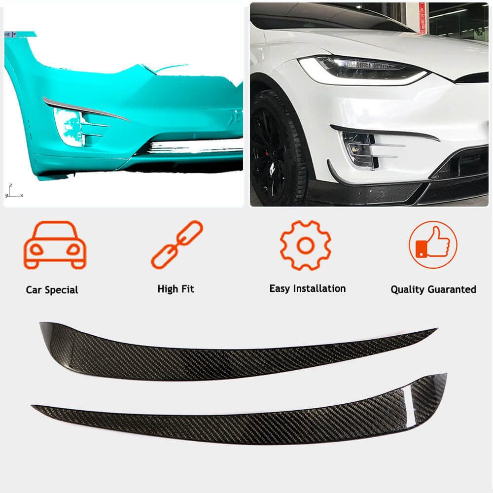 Tesla Model X Sport Utility 2016-2020 Front Bumper Fins Carbon Fiber-Ahacarbon