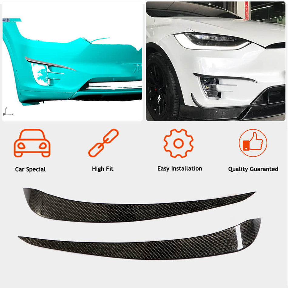 Tesla Model X Sport Utility 2016-2020 Front Bumper Fins Carbon Fiber-Ahacarbon