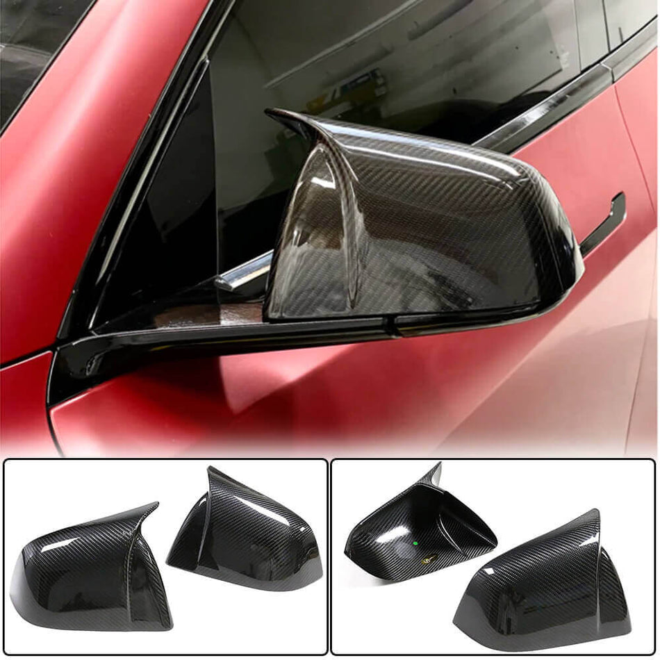 Tesla Model Y 2020+ Mirror Covers LHD Pair Add-on Dry Carbon Fiber-Ahacarbon