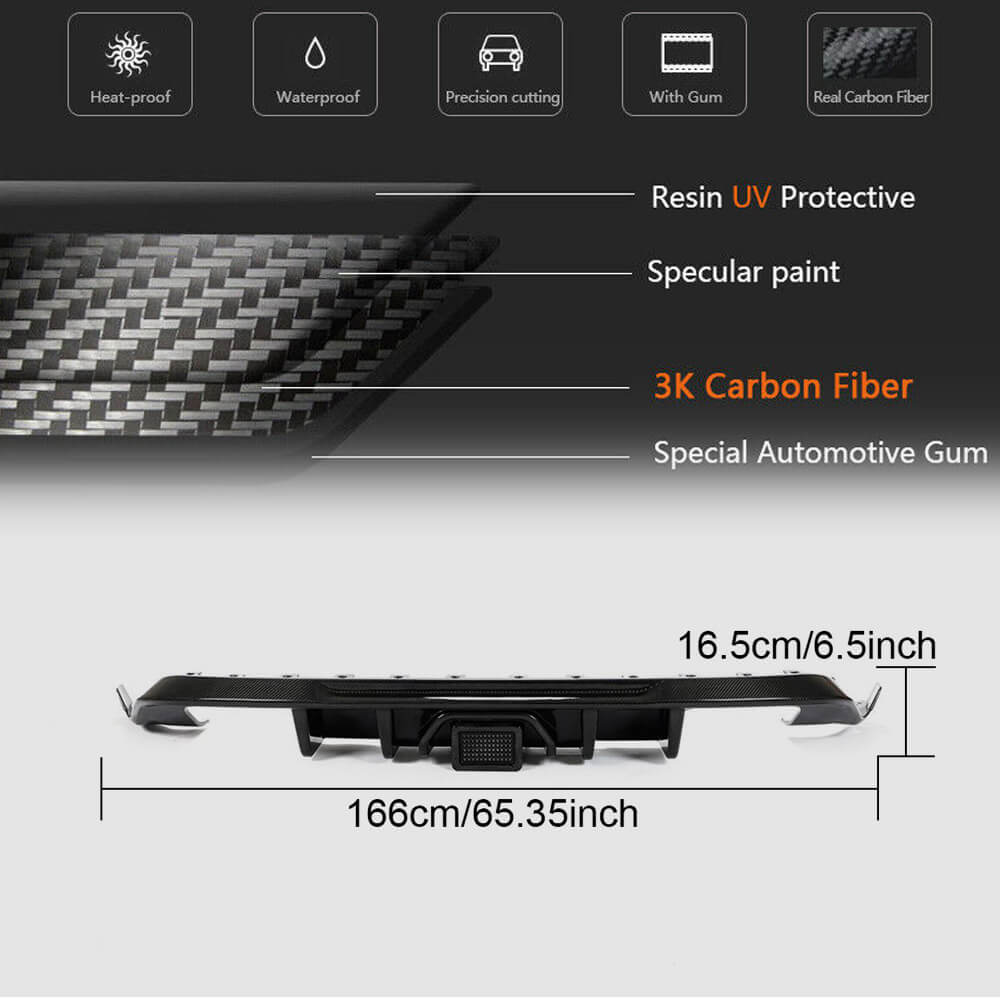 Volkswagen VW Golf 7.5 MK7.5 Base/R/GTI 2018-2020 Rear Bumper Diffuser Carbon Fiber (With Brake Light)-Ahacarbon