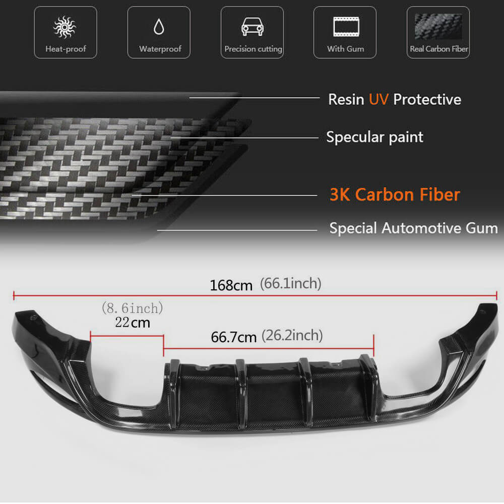 Volkswagen VW Golf 7 MK7 Base/GTI 2014-2016 Rear Bumper Diffuser Carbon Fiber-Ahacarbon