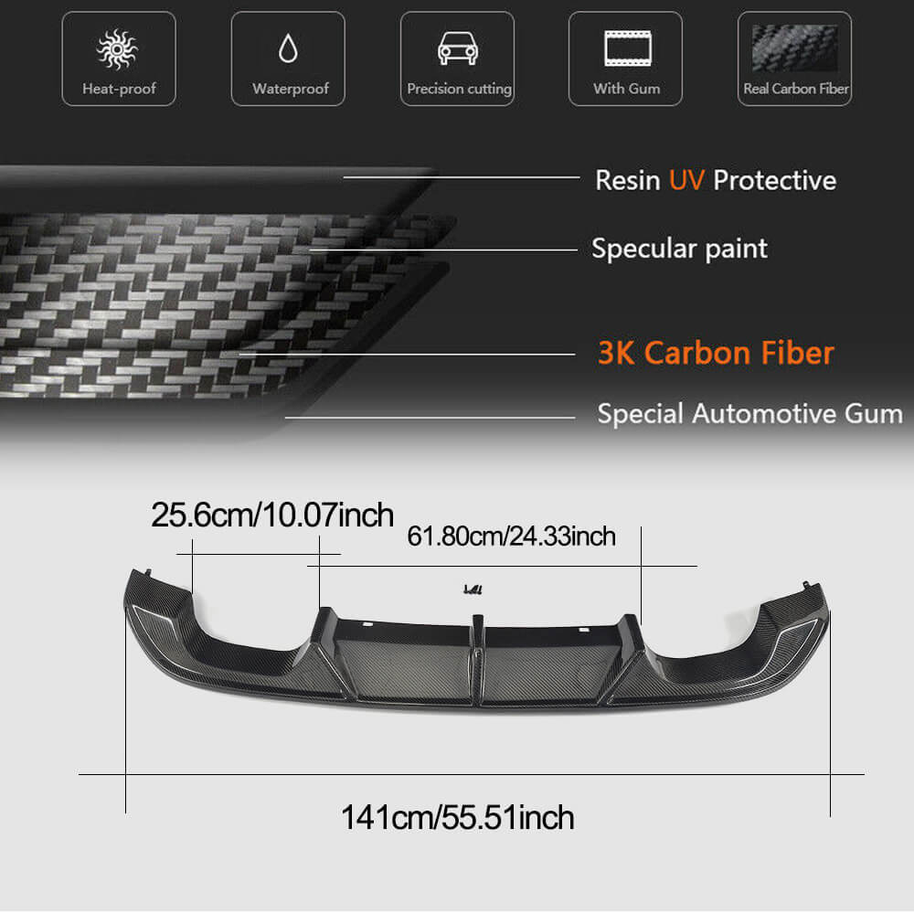 Volkswagen VW Golf 7 MK7 R R-Line 2014-2016 Rear Bumper Diffuser Carbon Fiber-Ahacarbon