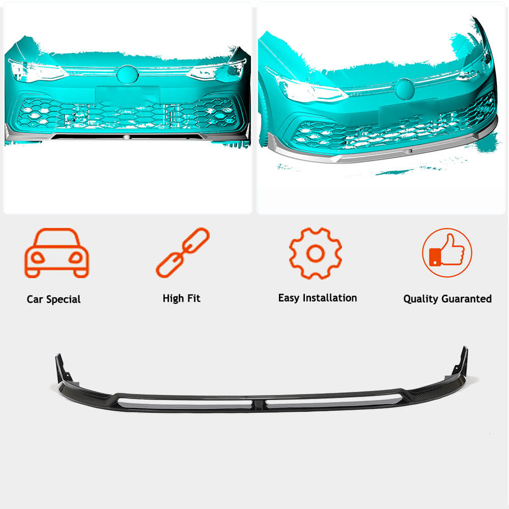 Volkswagen VW Golf 8 MK8 GTI 2021UP Front Bumper Lip Dry Carbon Fiber-Ahacarbon